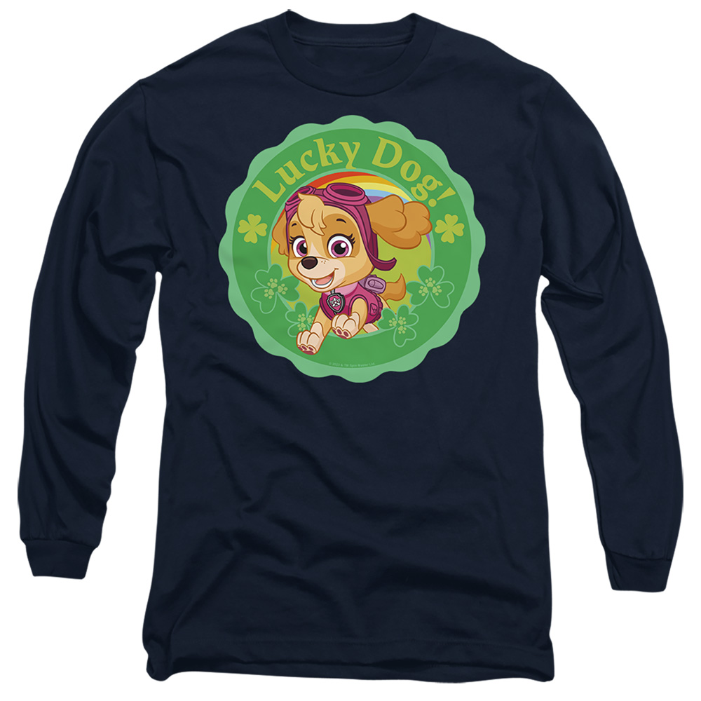 NICK10268SPD-AL-3 Paw Patrol St. Patricks Day Lucky Dog Adult Long Sleeve T-Shirt, Navy - Large