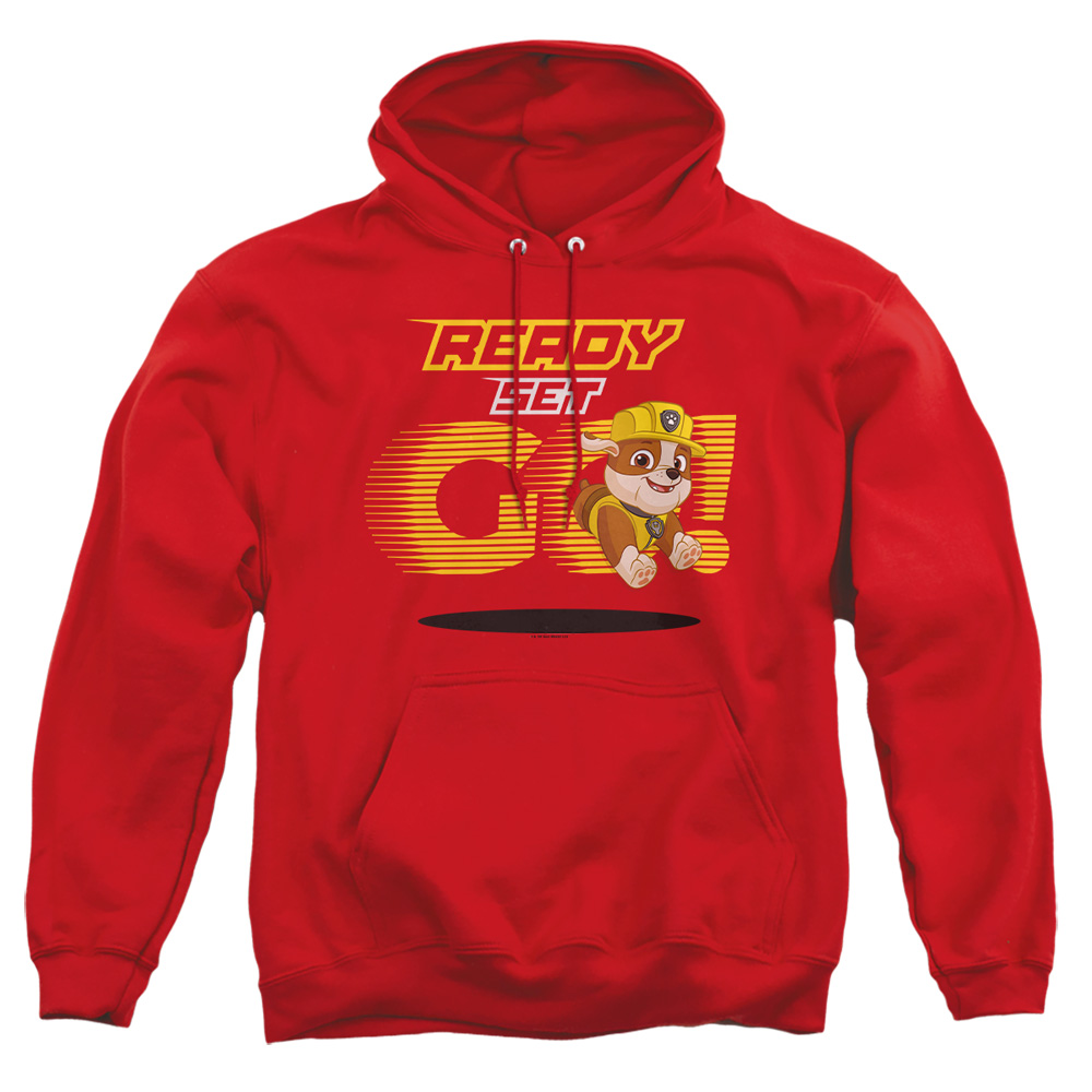 NICK705-AFTH-2 Paw Patrol Ready Set Go Rubble Adult Pullover Hoodie, Red - Medium