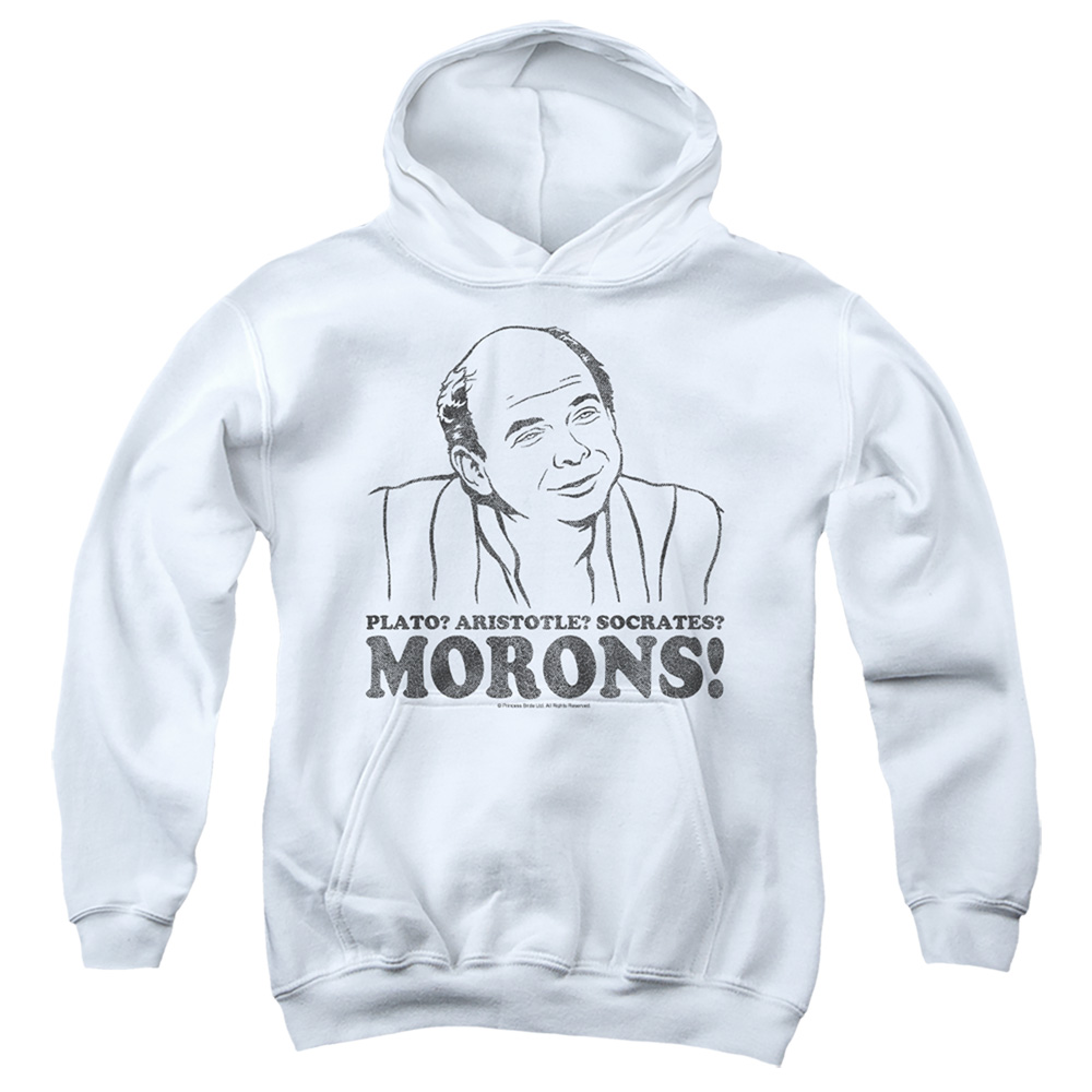 PB121B-YFTH-3 Princess Bride Morons Youth Hooded Sweatshirt, White - Large