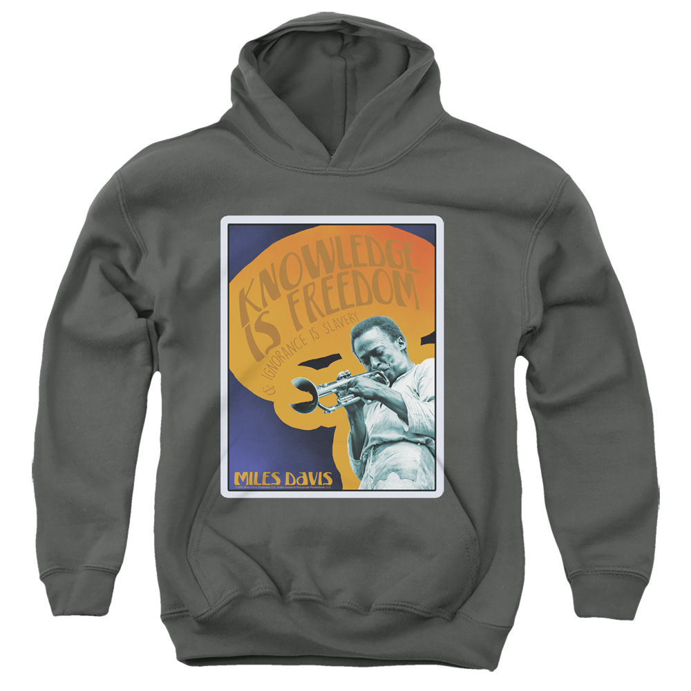 PERRY316-YFTH-4 Miles Davis Knowledge & Ignorance Youth Hooded Sweatshirt, Charcoal - Extra Large
