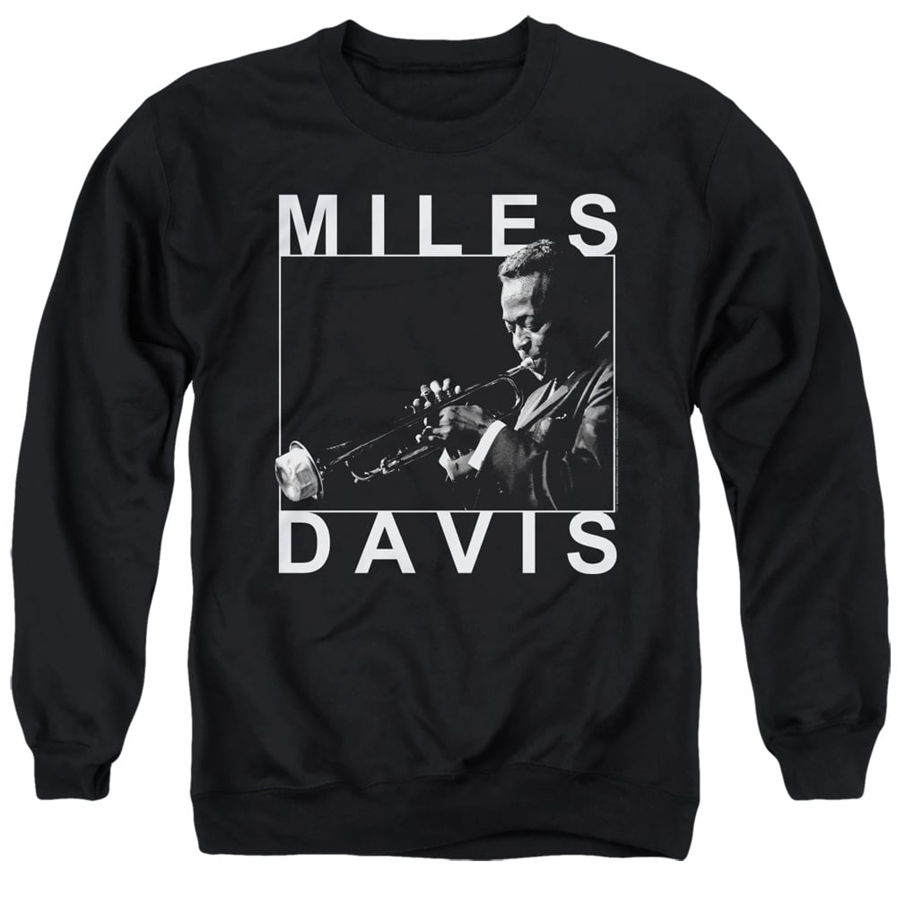 PERRY320-AS-2 Miles Davis Monochrome Adult Crewneck Sweatshirt, Black - Medium