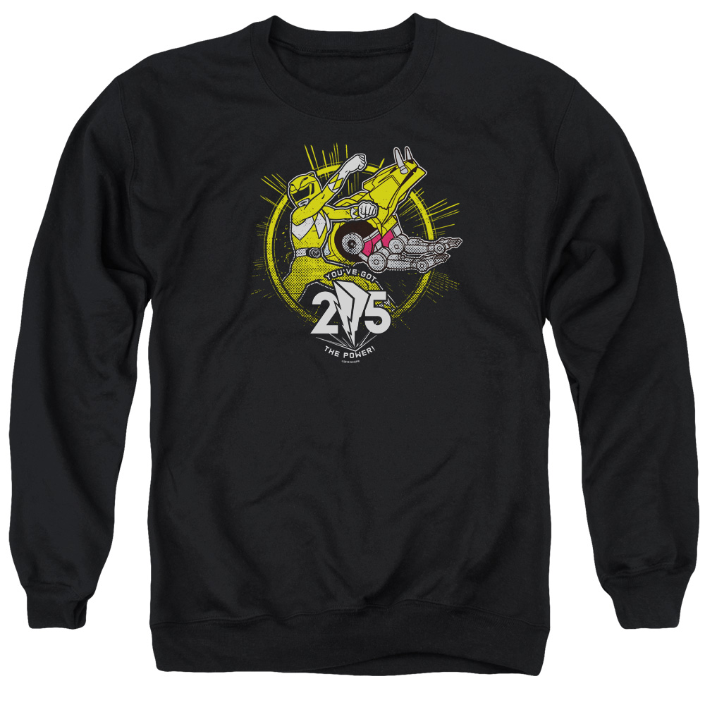 PWR4017-AS-1 Power Rangers Yellow 25 Adult Crewneck Sweatshirt, Black - Small