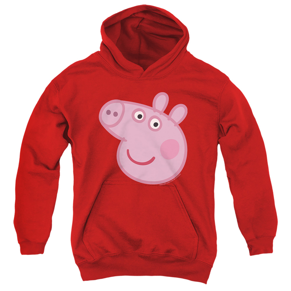 HBRO1448-YFTH-2 Peppa Pig Face Youth Hooded Sweatshirt, Red - Medium