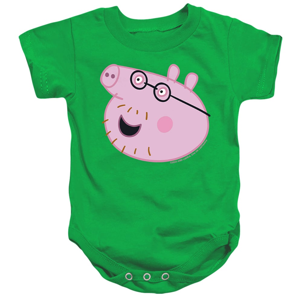 HBRO1451-SS-2 Peppa Pig Daddy Pig Face Infant Snapsuit, Kelly Green - Medium - 12 Month