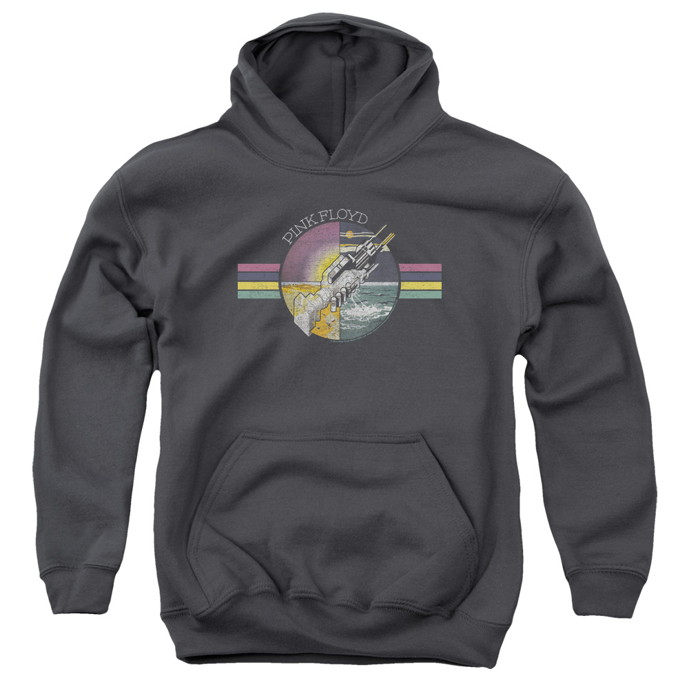 PERRY183-YFTH-4 Pink Floyd Welcome to The Machine Youth Hooded Sweatshirt, Charcoal - Extra Large