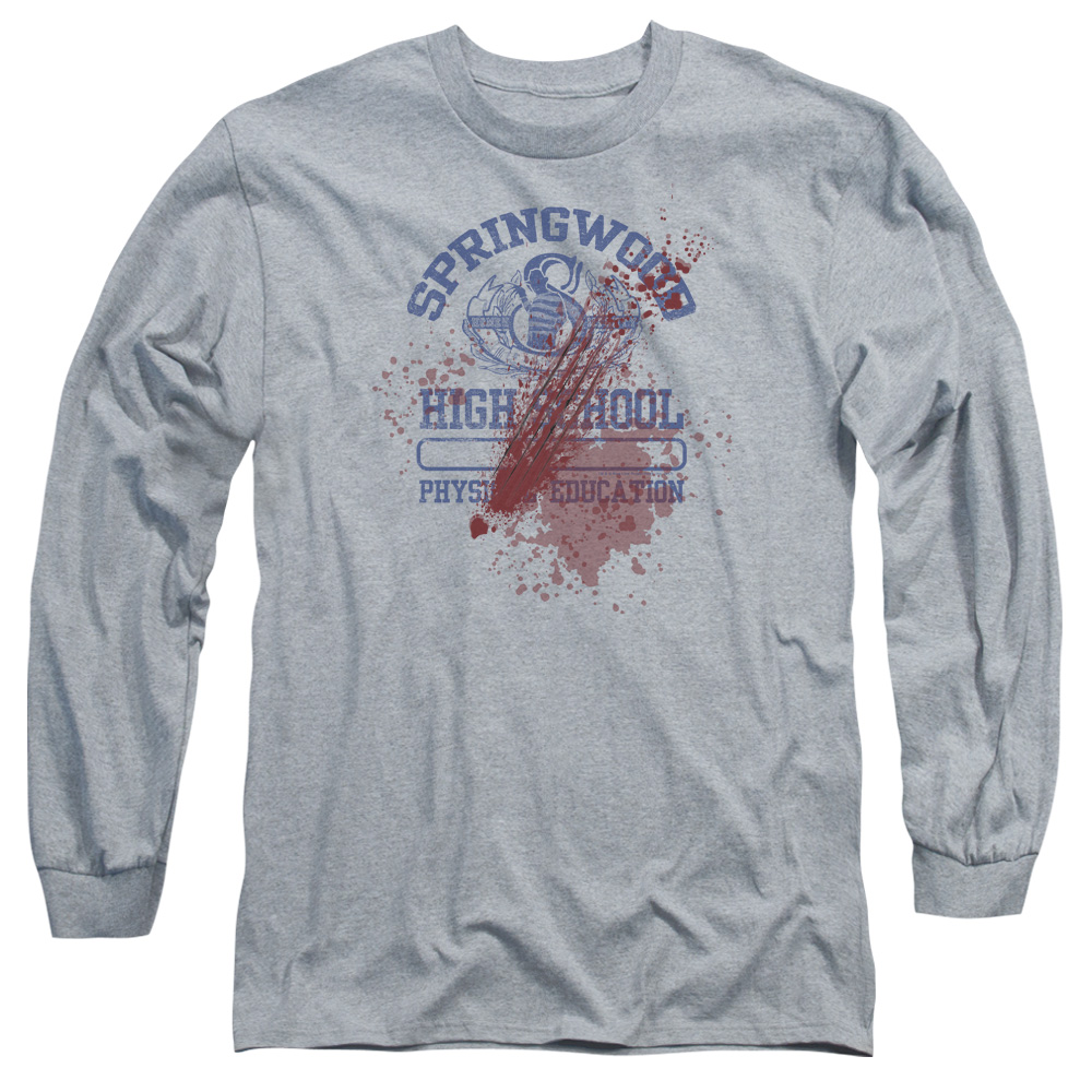 WBM637-AL-5 Nightmare on Elm Street Springwood High Victim Adult Long Sleeve T-Shirt, Athletic Heather - 2X
