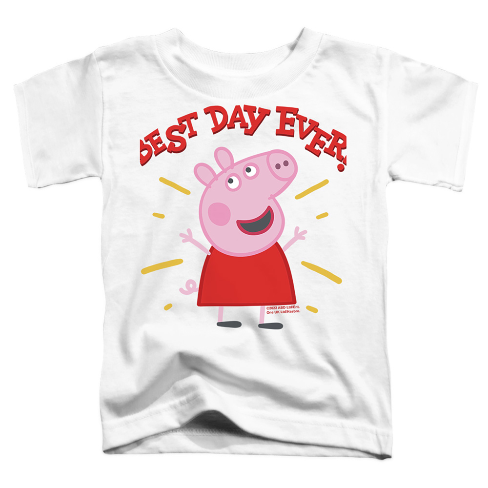 HBRO1268-TT-3 Peppa Pig Best Day Ever Toddler Short Sleeve T-Shirt, White - Large 4T