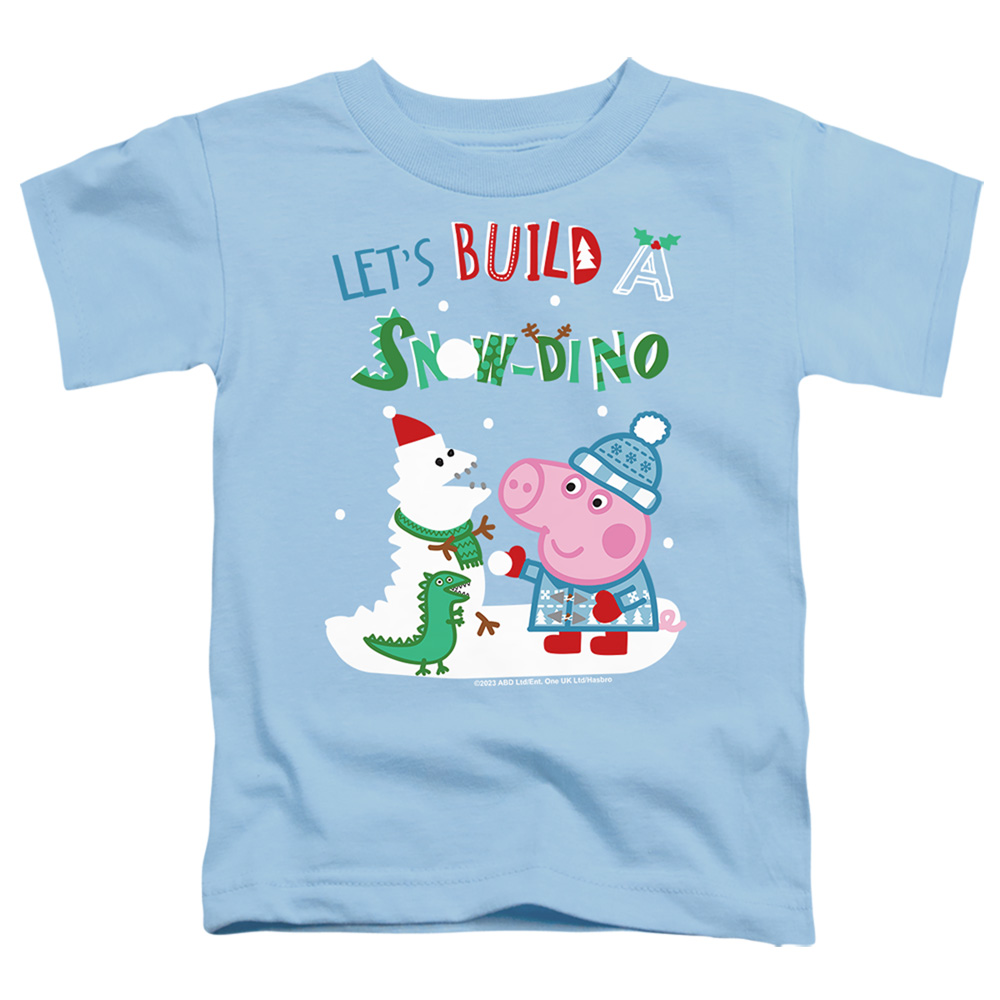 HBRO10381-TT-2 Peppa Pig George Pig Snow Dinosaurs for Christmas Toddler Short Sleeve T-Shirt, Light Blue - Medium 3T