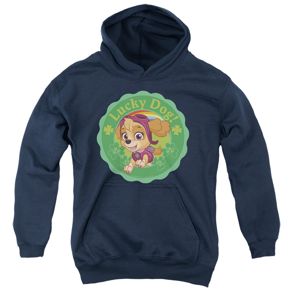 NICK10268SPD-YFTH-3 Paw Patrol St. Patricks Day Lucky Dog Youth Hooded Sweatshirt, Navy - Large