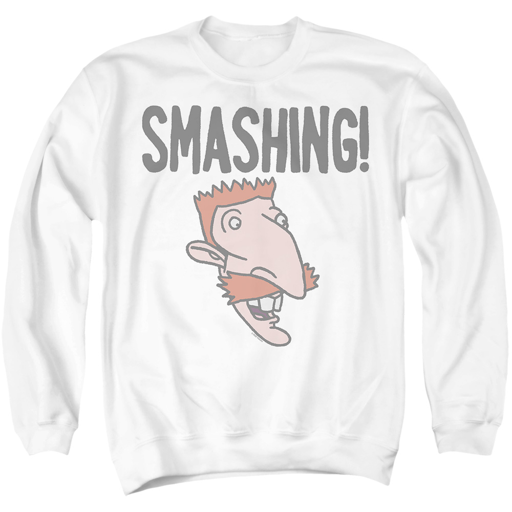 NICK751-AS-2 Nickelodeon 90S Smashing Adult Crewneck Sweatshirt, White - Medium