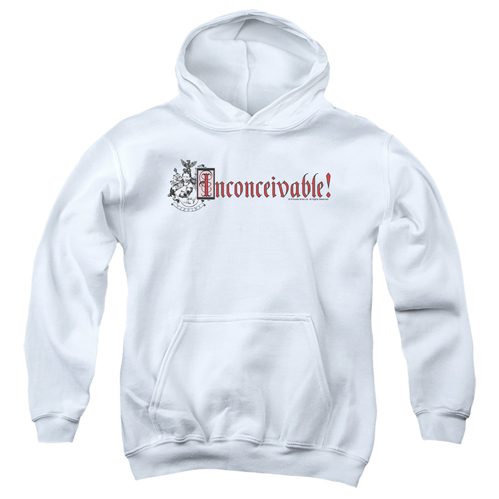PB148B-YFTH-4 Princess Bride Vizzini Crest Youth Hooded Sweatshirt, White - Extra Large