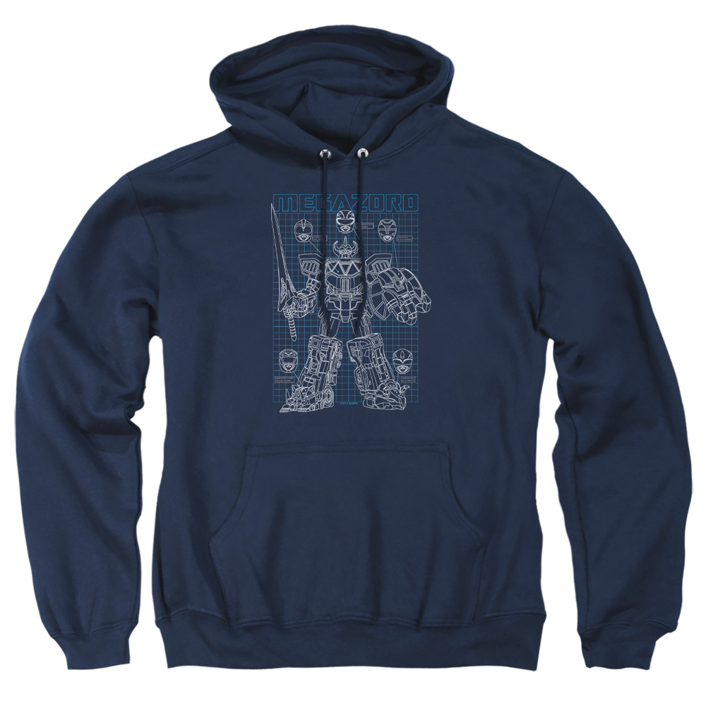 PWR184-AFTH-2 Power Rangers Mega Plans Adult Pullover Hoodie, Navy - Medium