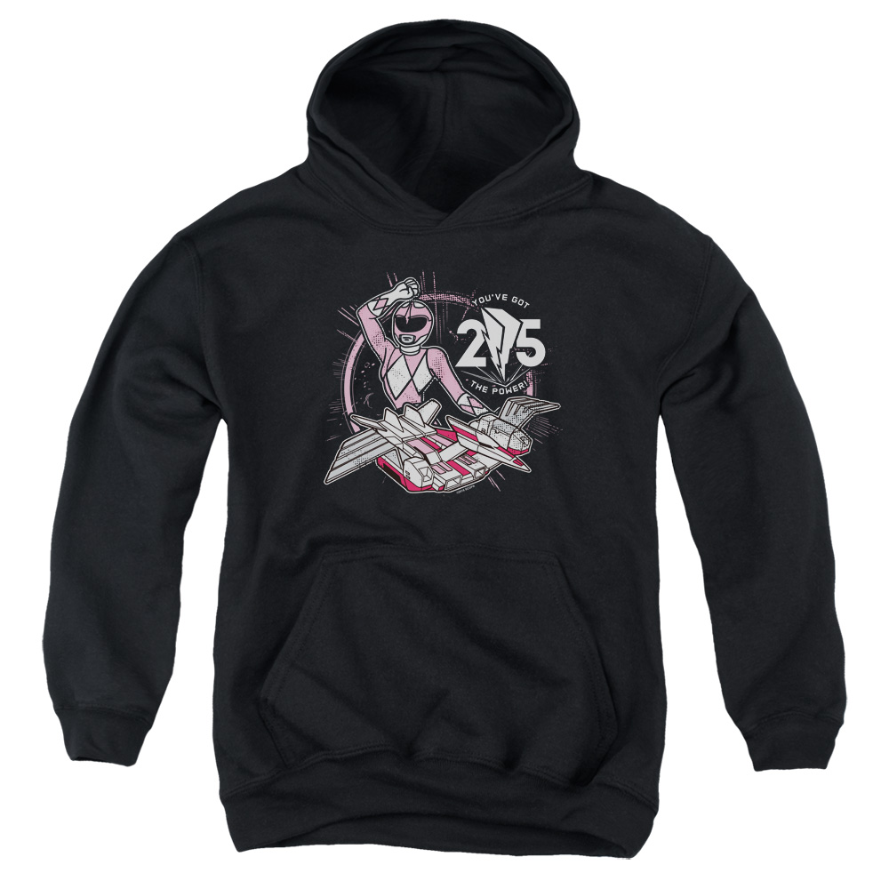 PWR4018-YFTH-2 Power Rangers Pink 25 Youth Hooded Sweatshirt, Black - Medium