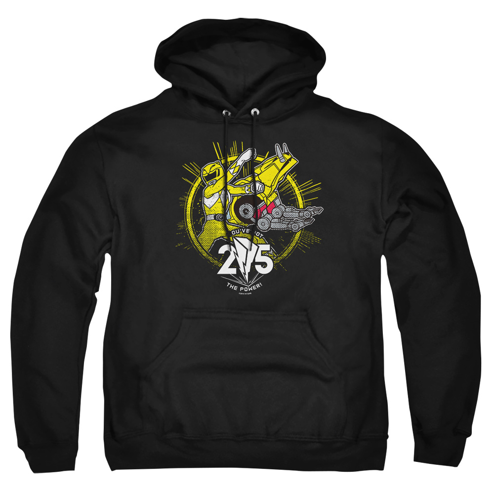 PWR4017-AFTH-4 Power Rangers Yellow 25 Adult Pullover Hoodie, Black - Extra Large