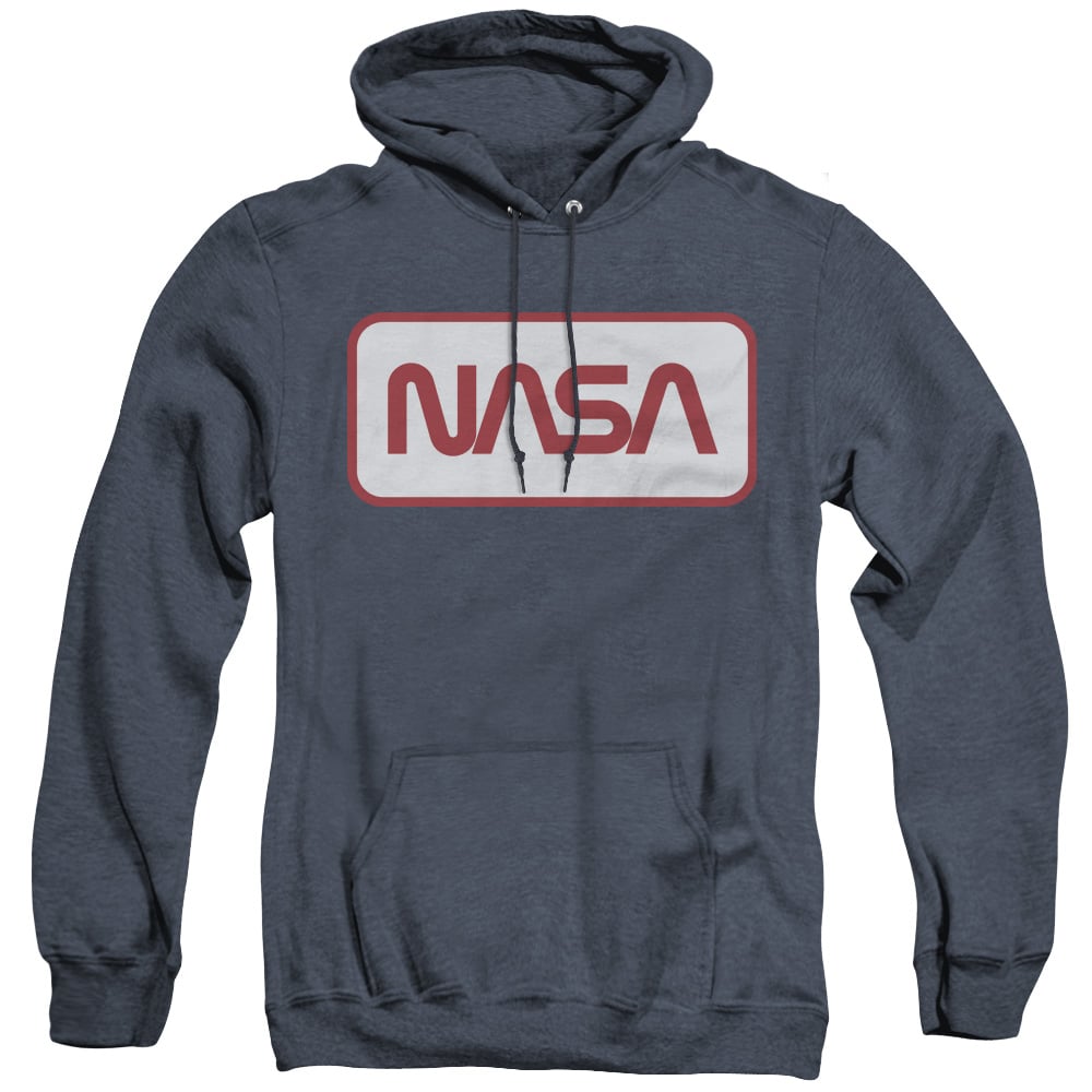 NASA110-AHH-4 Nasa Rectangular Worm Logo Adult Heather Hoodie, Navy - Extra Large