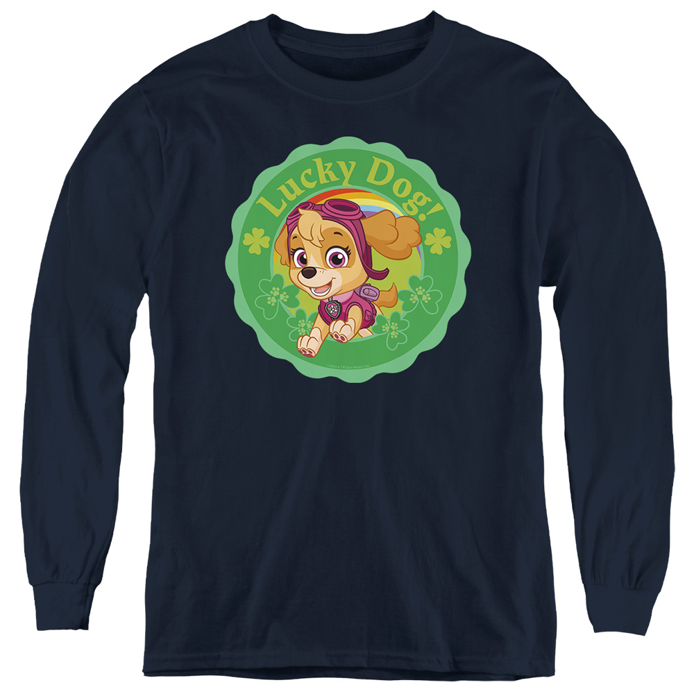 NICK10268SPD-YL-3 Paw Patrol St. Patricks Day Lucky Dog Long Sleeve Youth T-Shirt, Navy - Large