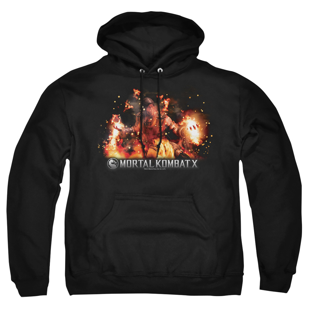 WBM467-AFTH-2 Mortal Kombat X Scorpio Flames Adult Pullover Hoodie, Black - Medium