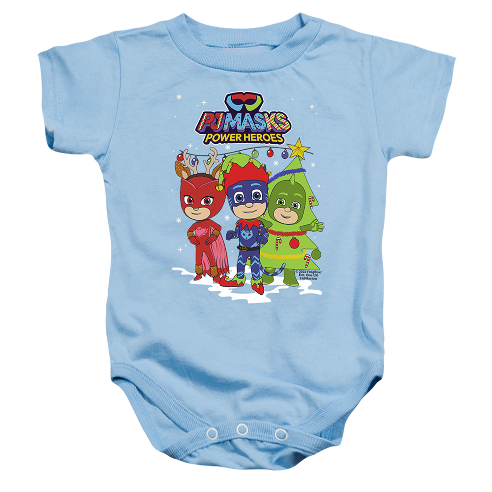 HBRO10382-SS-2 PJ Masks Christmas Heroes, Catboy, Owlette & Gekko Infant Snapsuit, Light Blue - Medium - 12 Month