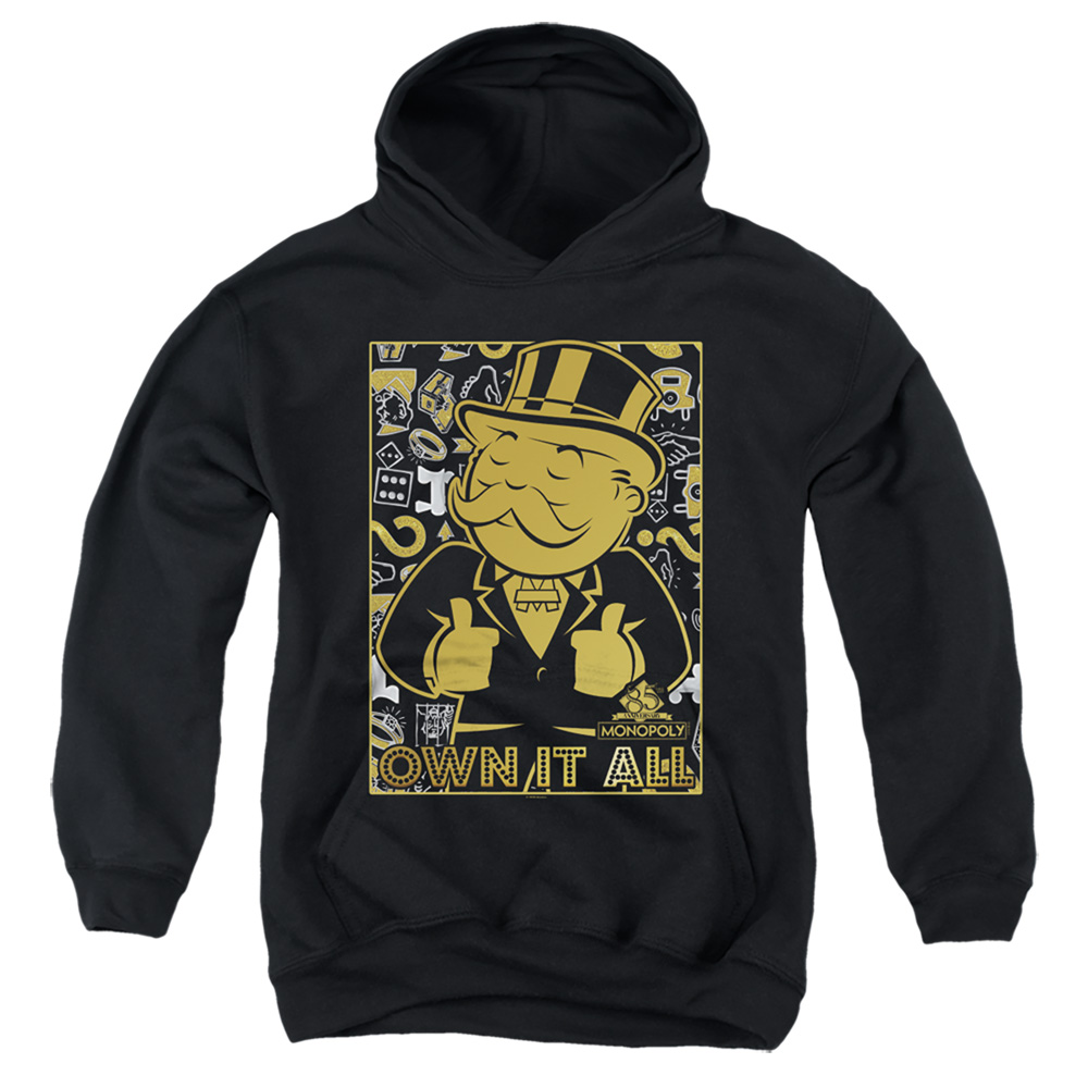 HBRO397-YFTH-2 Monopoly Own Youth Hooded Sweatshirt, Black - Medium