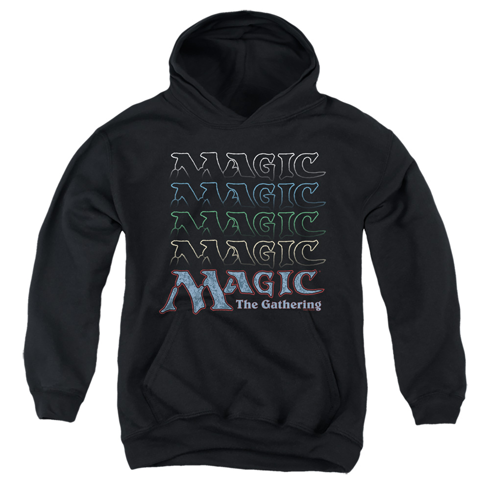 HBRO648-YFTH-2 Magic The Gathering Retro Logo Repeat Youth Hooded Sweatshirt, Black - Medium