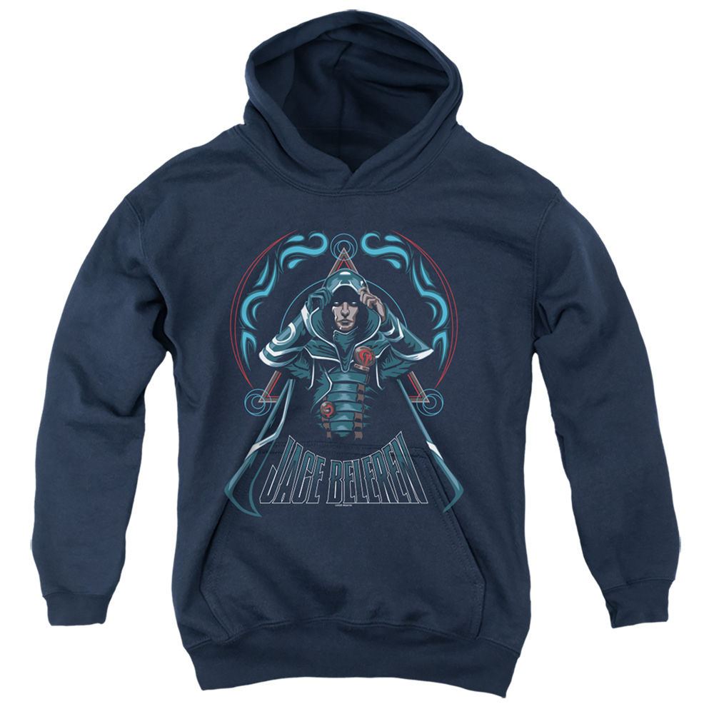 HBRO643-YFTH-2 Magic The Gathering Jace Youth Hooded Sweatshirt, Navy - Medium