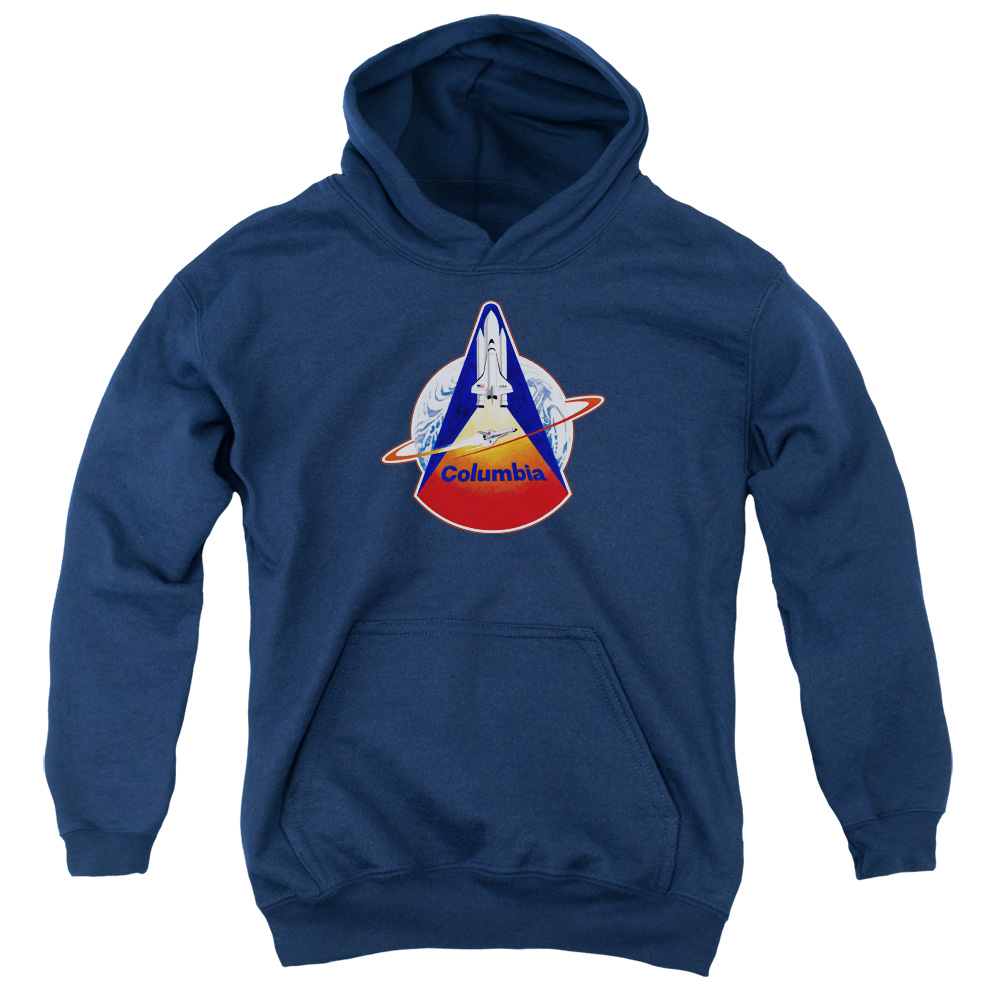 NASA103-YFTH-2 Nasa STS 1 Mission Patch Youth Hooded Sweatshirt, Navy - Medium