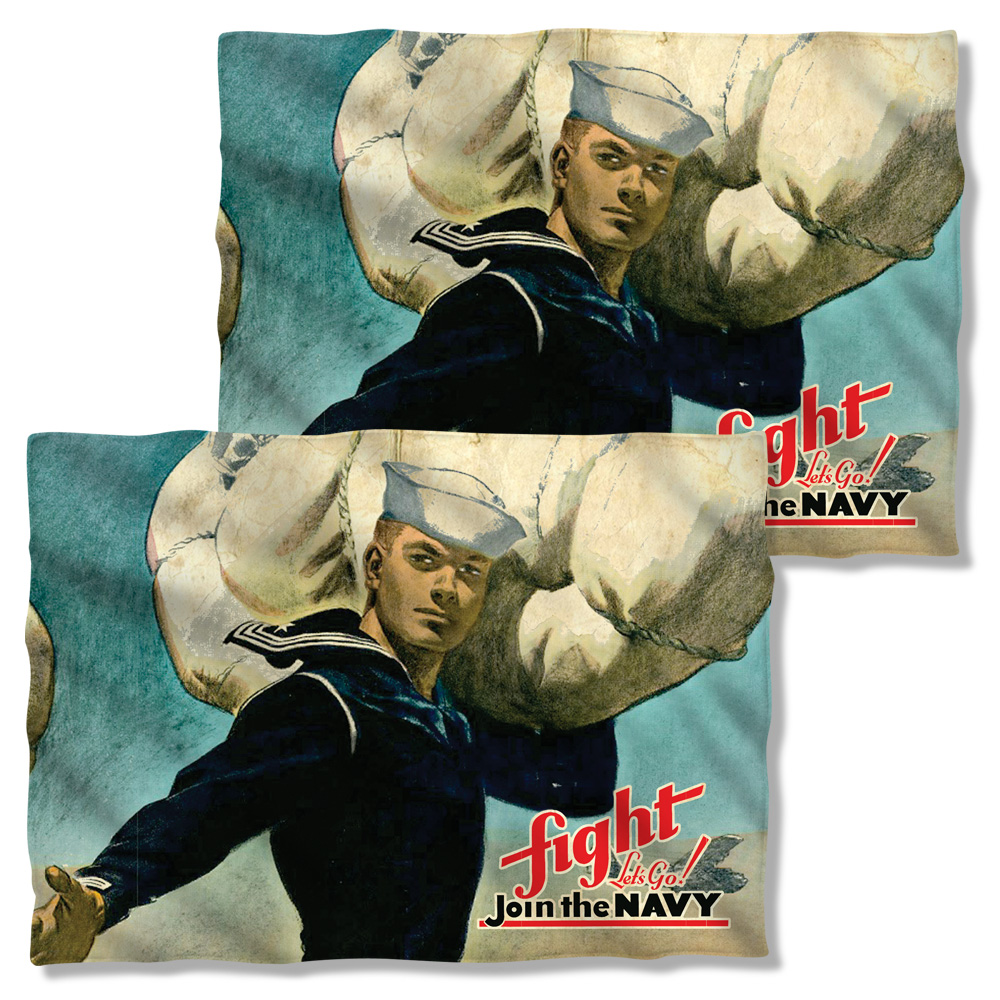 Picture of Trevco Sportswear NA118FB-PLO1-0 Navy Fight Lets Go Front Back Print Pillow Case&#44; White - 20 x 28 in.
