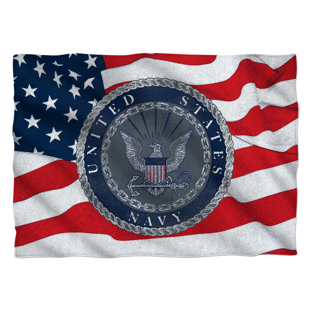 Picture of Trevco Sportswear NA120-PLO1-0 Navy Flag Seal Pillow Case&#44; White - 20 x 28 in.