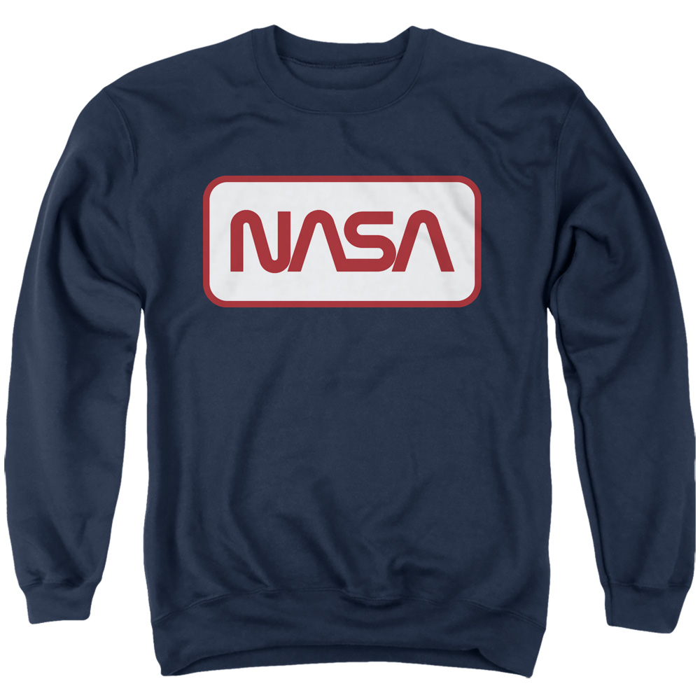 NASA110-AS-4 Nasa Rectangular Worm Logo Adult Crewneck Sweatshirt, Navy - Extra Large