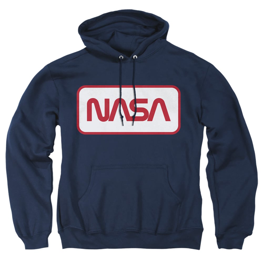 NASA110-AFTH-2 Nasa Rectangular Worm Logo Adult Pullover Hoodie, Navy - Medium
