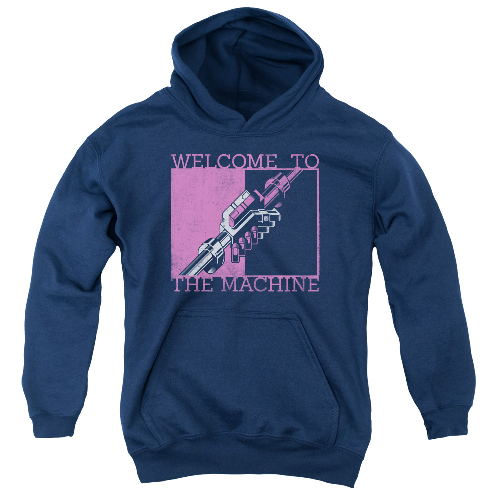 PERRY273-YFTH-2 Pink Floyd Welcome to The Machine Youth Hooded Sweatshirt, Navy - Medium