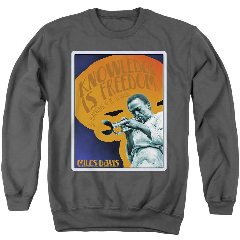 PERRY316-AS-2 Miles Davis Knowledge & Ignorance Adult Crewneck Sweatshirt, Charcoal - Medium
