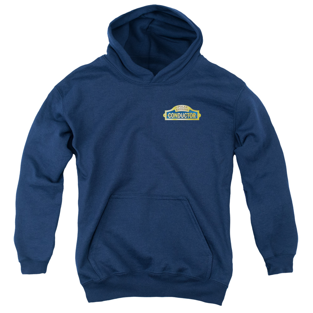 WBM376-YFTH-2 Polar Express Conductor Youth Hooded Sweatshirt, Navy - Medium