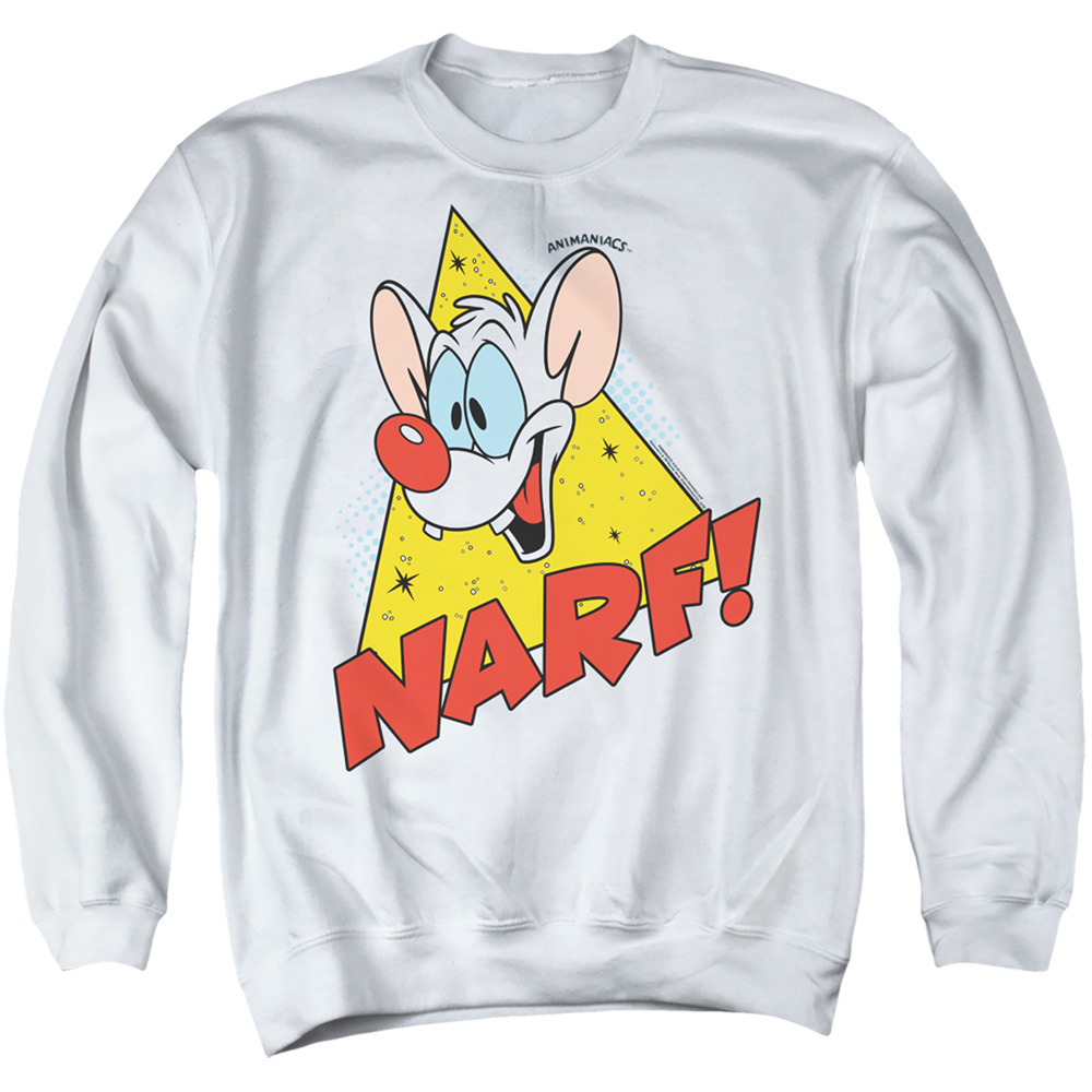 WBT918-AS-2 Pinky & The Brain Narf Adult Crewneck Sweatshirt, White - Medium