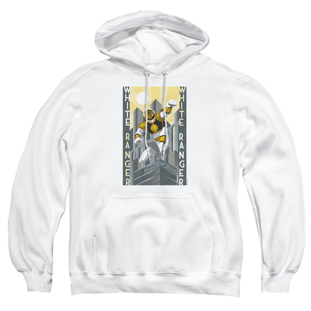 PWR201-AFTH-2 Power Rangers White Ranger Deco Adult Pullover Hoodie, White - Medium