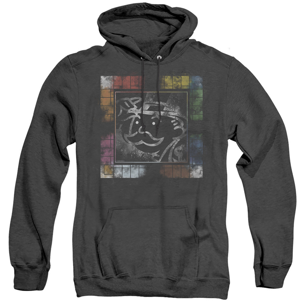 HBRO409-AHH-3 Monopoly Dusty Game Board No Logo Adult Heather Hoodie, Black - Large