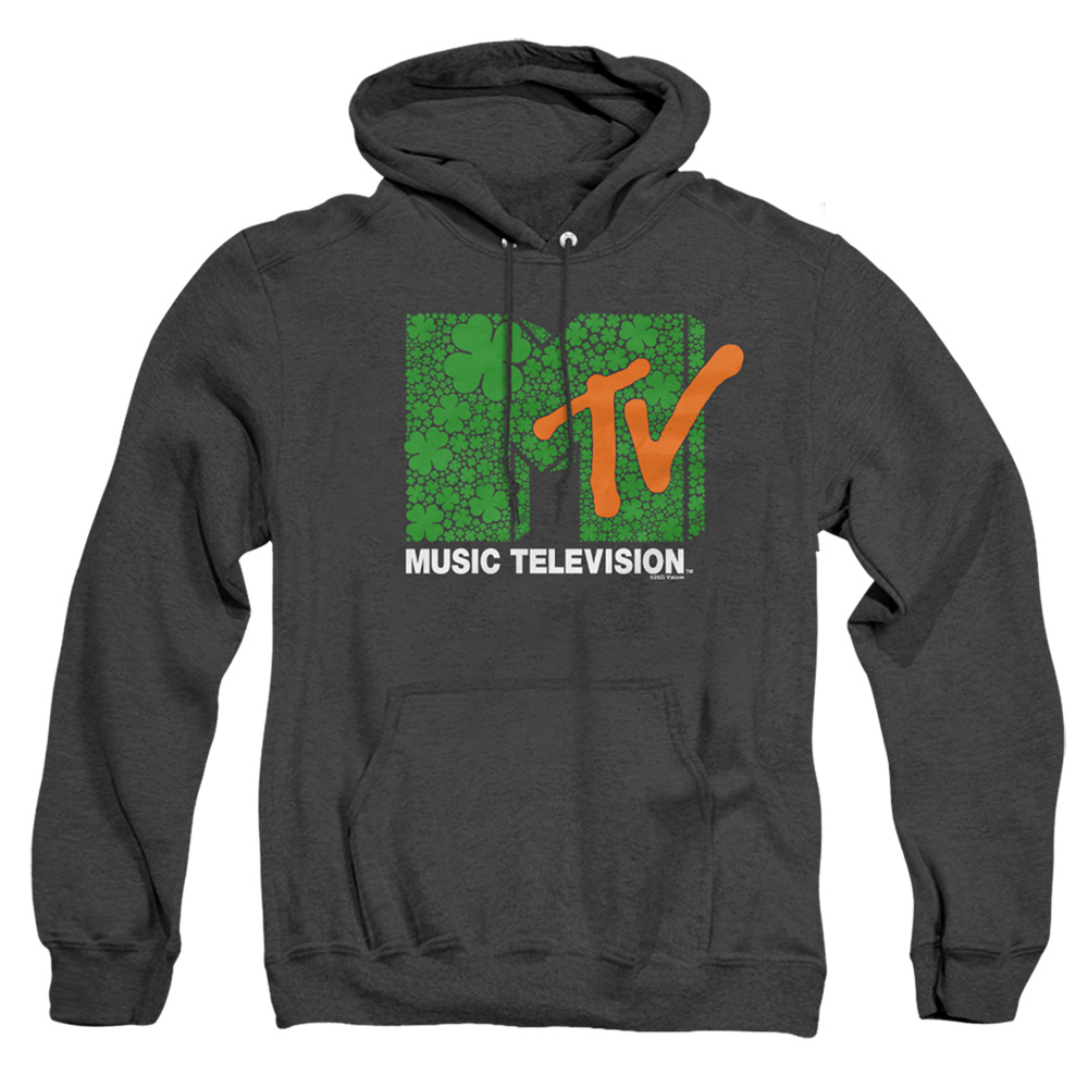MTV10052SPD-AHH-3 MTV St. Patricks Day Shamrock Logo Adult Heather Hoodie, Black - Large