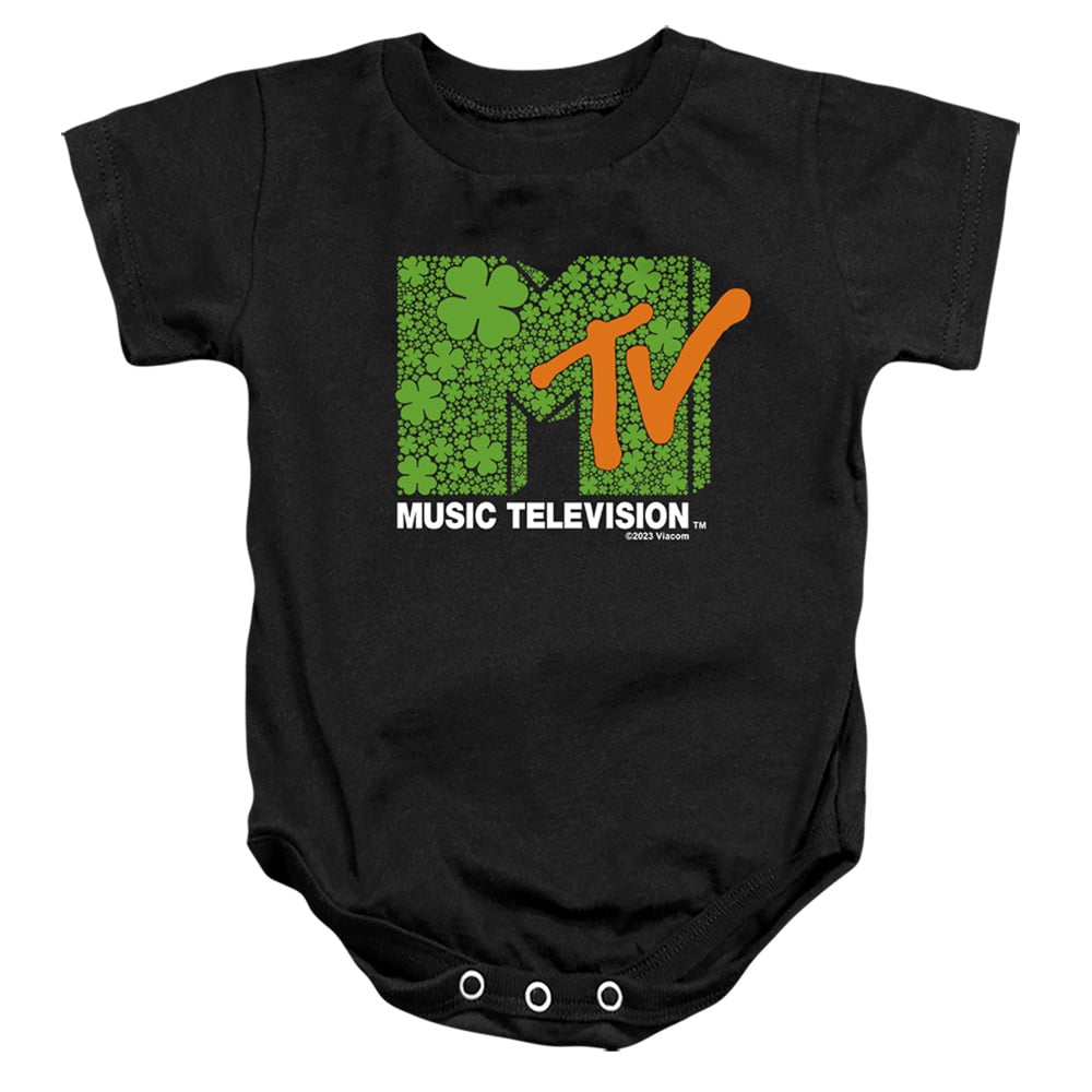 MTV10052SPD-SS-2 MTV St. Patricks Day Shamrock Logo Infant Snapsuit, Black - Medium - 12 Month