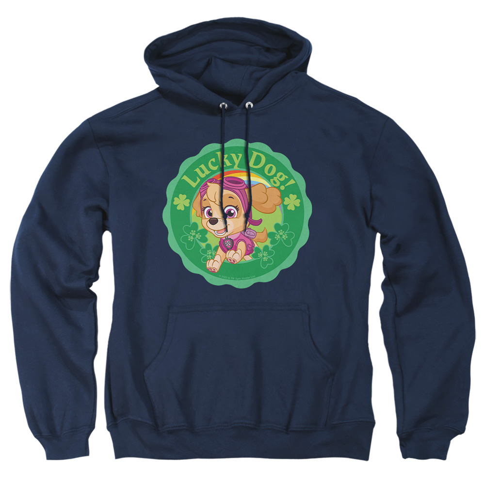 NICK10268SPD-AFTH-3 Paw Patrol St. Patricks Day Lucky Dog Adult Pullover Hoodie, Navy - Large