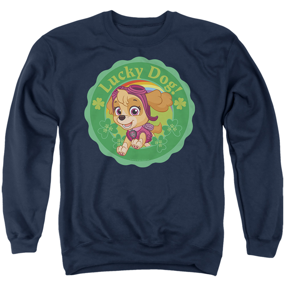 NICK10268SPD-AS-3 Paw Patrol St. Patricks Day Lucky Dog Adult Crewneck Sweatshirt, Navy - Large