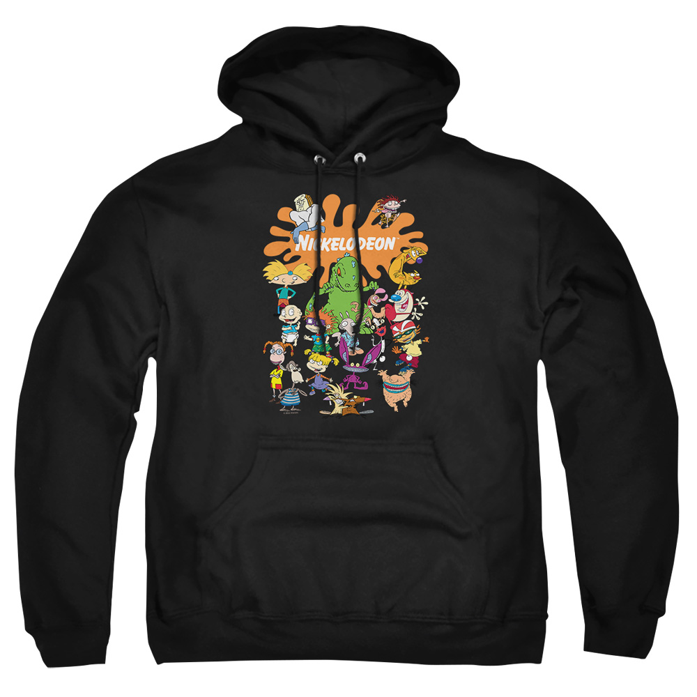 NICK764-AFTH-4 Nickelodeon Brand Nick Splat Group Adult Pullover Hoodie, Black - Extra Large