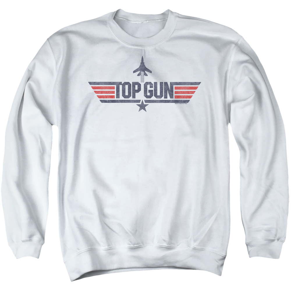 PAR836-AS-2 Paramount Top Gun Logo White Adult Crewneck Sweatshirt, White - Medium