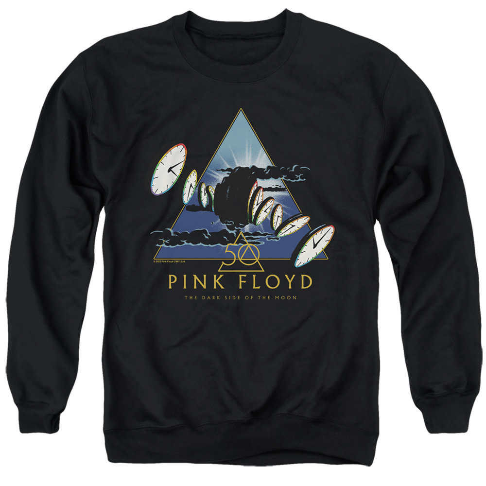 PERRY10099-AS-2 Pink Floyd Clocks Adult Crewneck Sweatshirt, Black - Medium