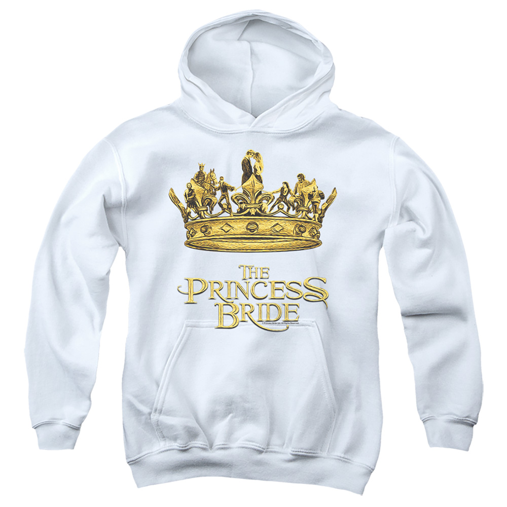 PB153-YFTH-2 Princess Bride Crown Youth Hooded Sweatshirt, White - Medium