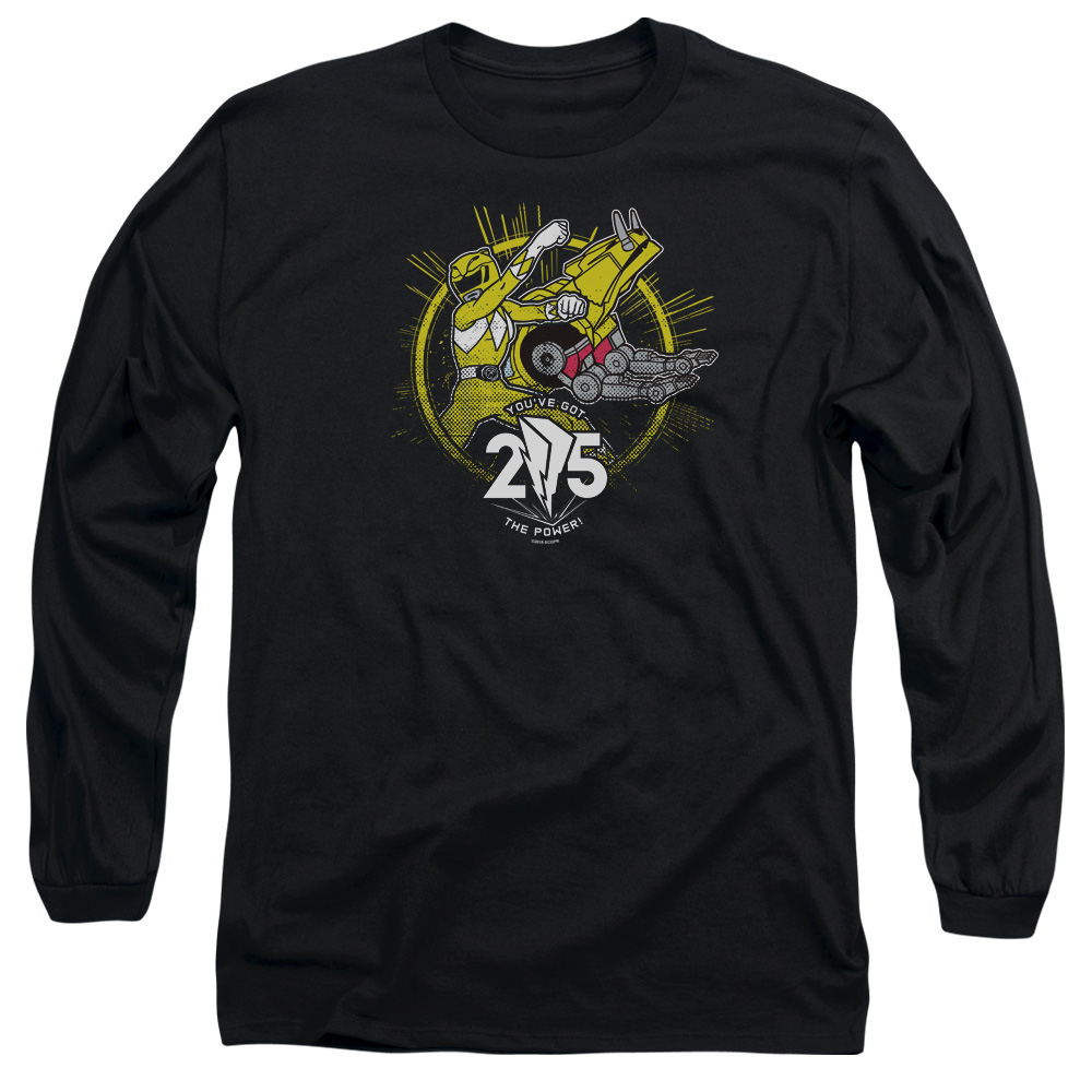 PWR4017-AL-1 Power Rangers Yellow 25 Adult Long Sleeve T-Shirt, Black - Small