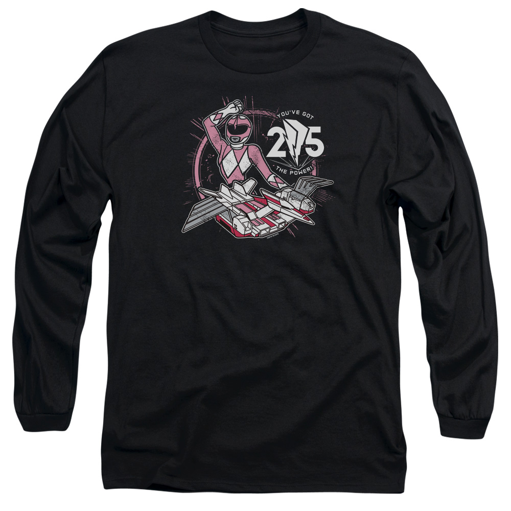 PWR4018-AL-5 Power Rangers Pink 25 Adult Long Sleeve T-Shirt, Black - 2X