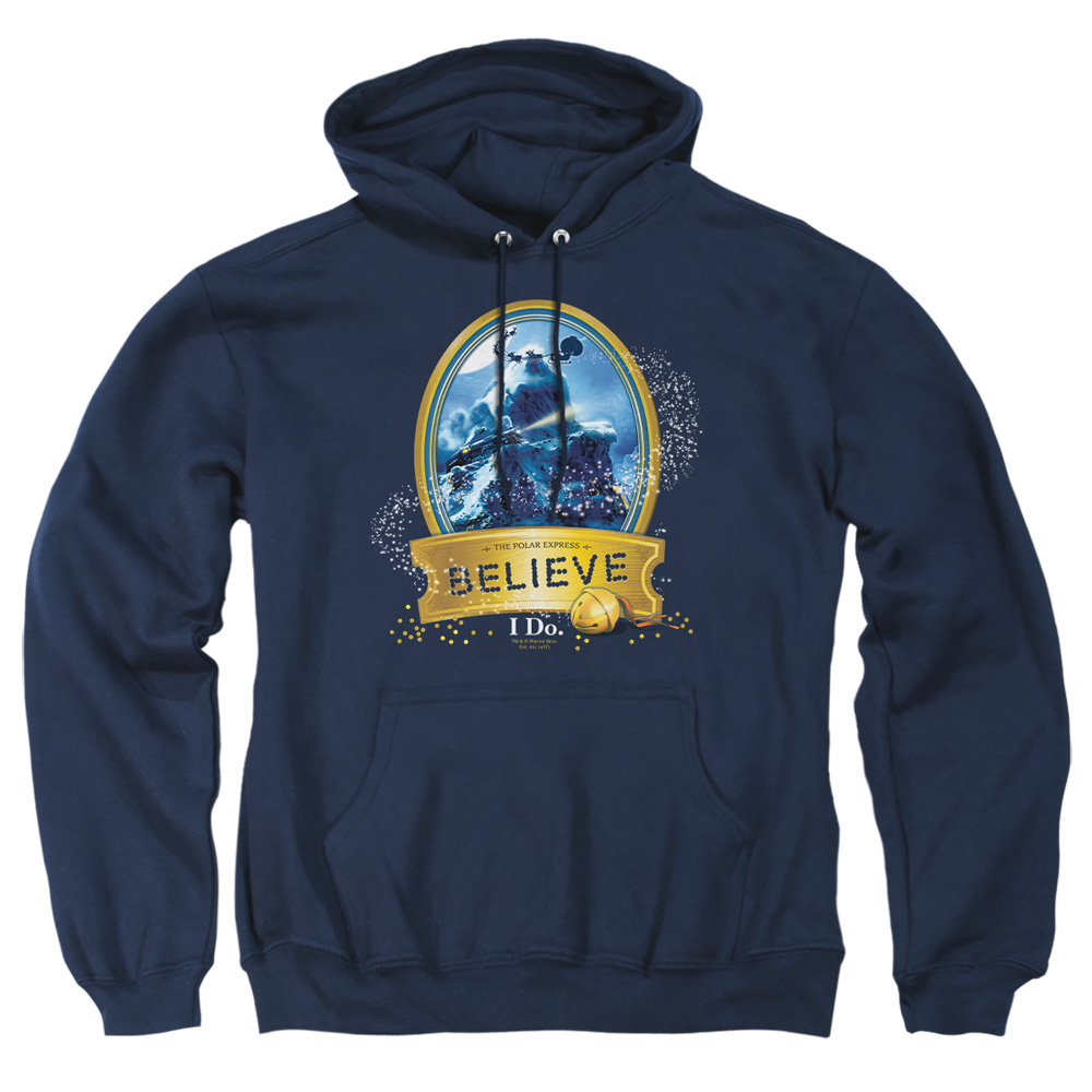 WBM373-AFTH-5 Polar Express True Believer Adult Pullover Hoodie, Navy - 2X