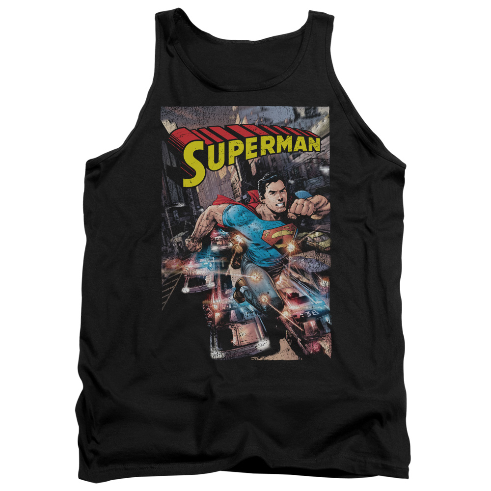 SM2370-TK-4 Superman Action One Adult Tank Top, Black - Extra Large
