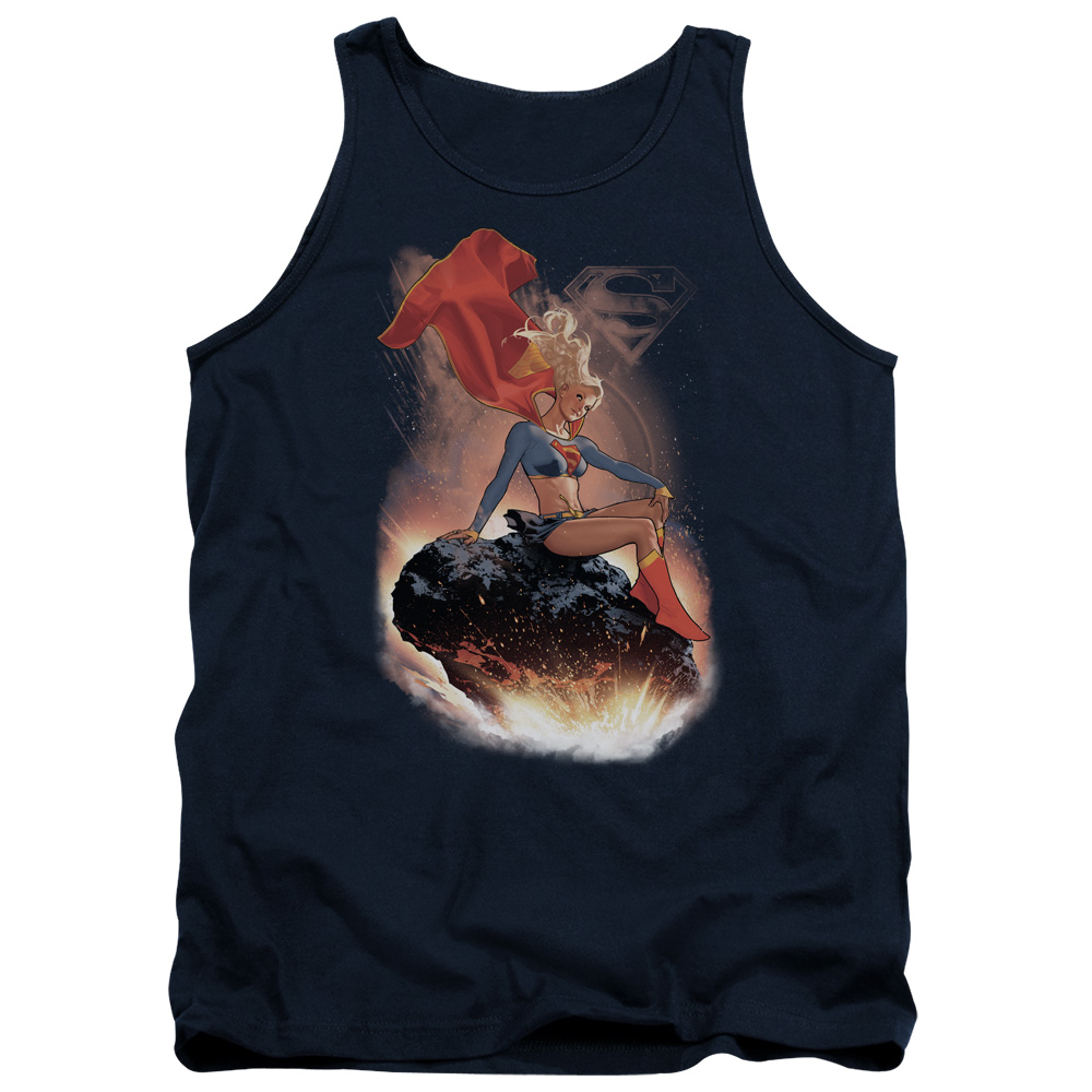 SM2387-TK-3 Superman Ride It Out Adult Tank Top, Navy - Large