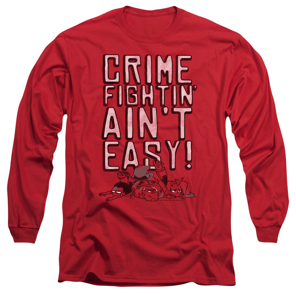 TTG128-AL-2 Teen Titans Go Not Easy Adult Long Sleeve T-Shirt, Red - Medium